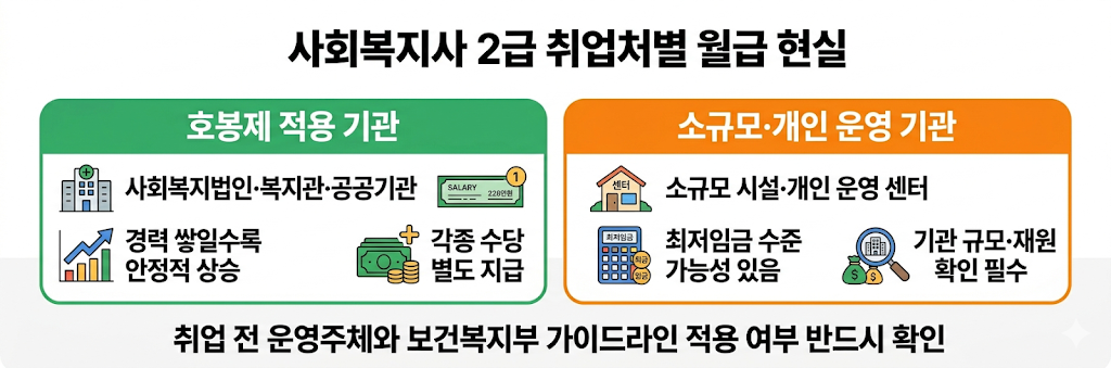 사회복지사 2급 취업처별 월급 호봉제 비교