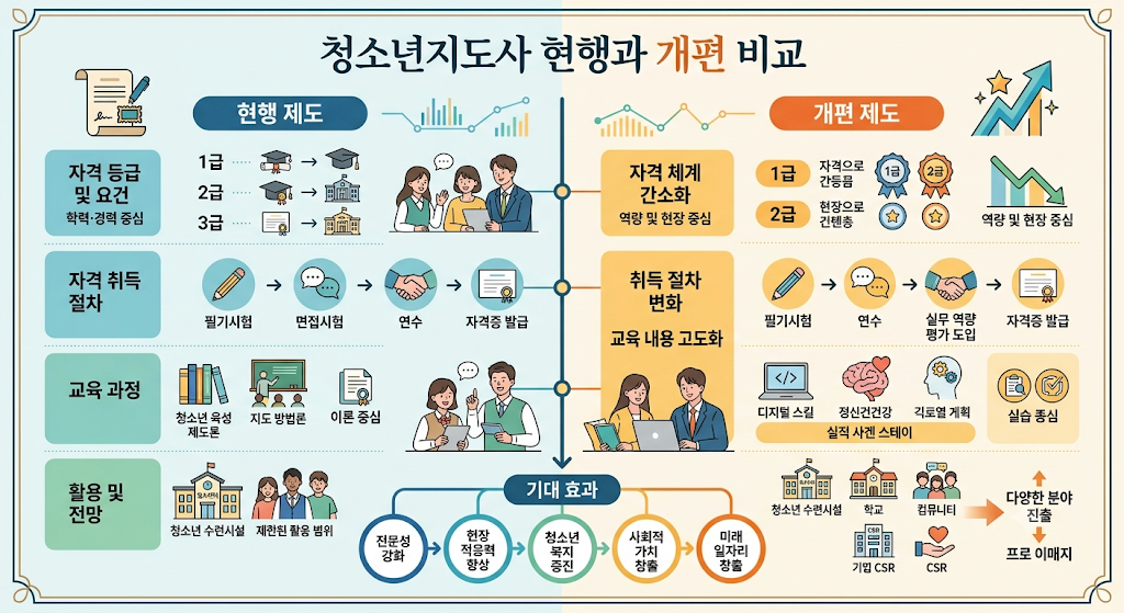 청소년지도사 2급 필기면제 서류심사 전환 | 취득방법(+최신정보) 2 청소년지도사 2급 현행과 개편 비교