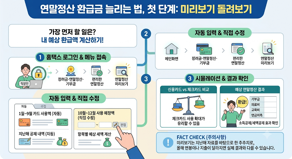 연말정산 환급금 늘리는 법, 12월 31일 지나면 늦는 공제 7가지 2 홈택스 연말정산 미리보기 이용 순서