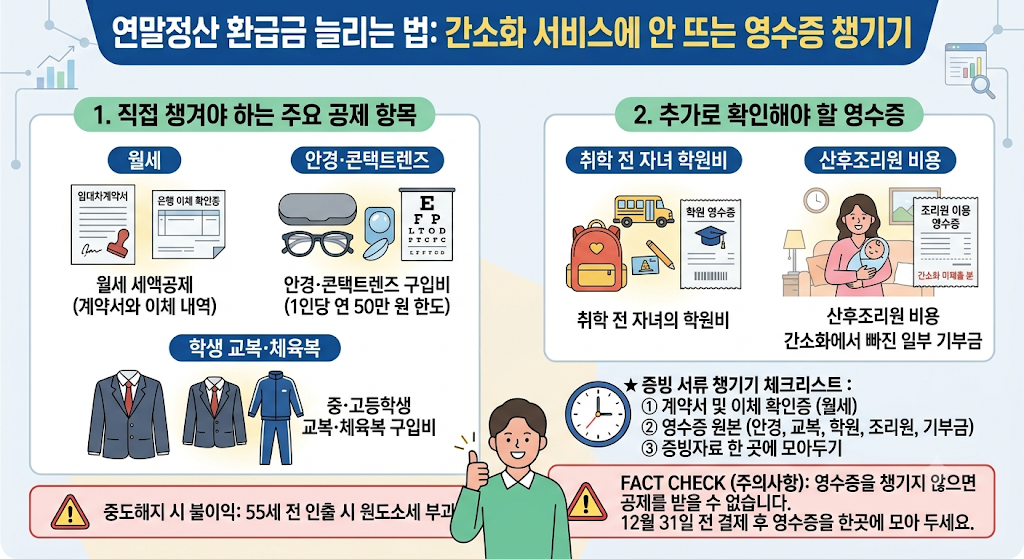 연말정산 환급금 늘리는 법, 12월 31일 지나면 늦는 공제 7가지 4 간소화 서비스에 안 뜨는 영수증 종류