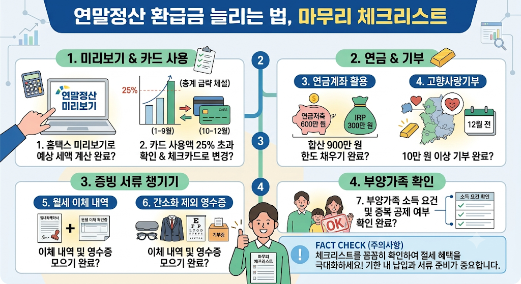 연말정산 환급금 늘리는 법, 12월 31일 지나면 늦는 공제 7가지 5 연말정산 환급금 마무리 체크리스트