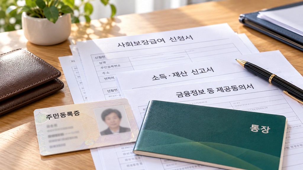 기초연금 신청을 위해 준비한 신분증과 통장 및 서류