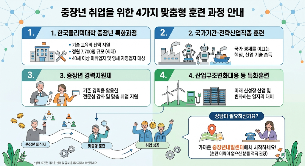 일손부족일자리 동행 인센티브 인정 훈련 4가지 폴리텍 중장년 특화과정, 국가기간전략산업직종 훈련, 중장년 경력지원제, 특화훈련 안내